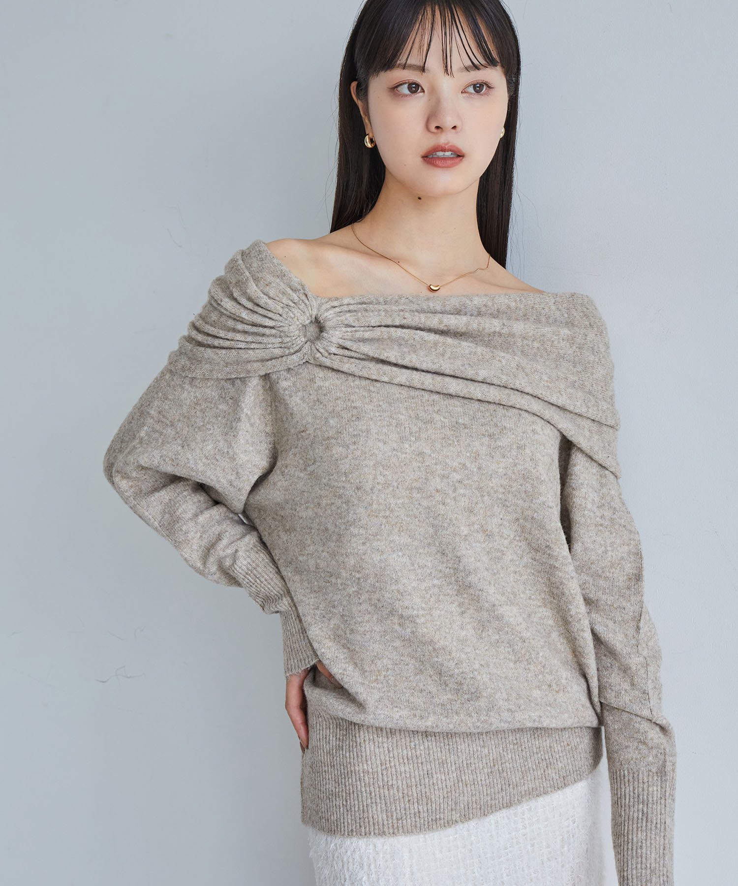 VIS「【2WAY】ミックスヤーンオフショルダーニット」|ニット・セーター|