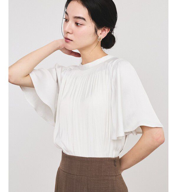 VIS「【2WAY】割繊ハーフスリーブブラウス【洗える】」|シャツ・ブラウス|