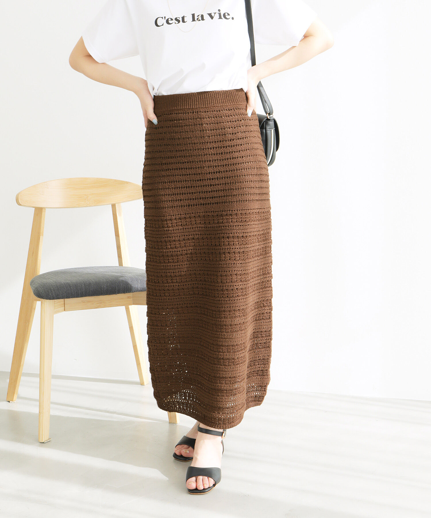 Rope&rsquo;Picnic「セットアップ対応/透かし編みテープヤーンIラインニットスカート」|スカート|