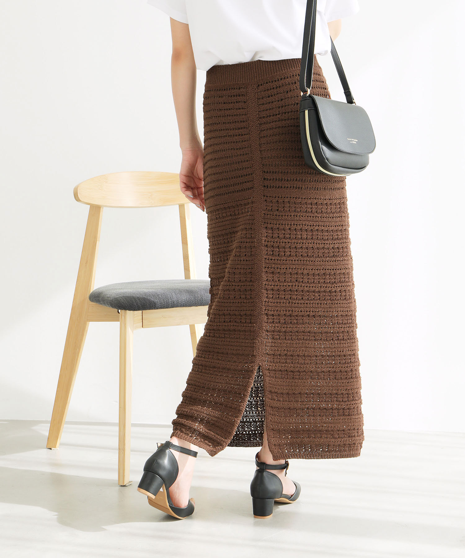 Rope&rsquo;Picnic「セットアップ対応/透かし編みテープヤーンIラインニットスカート」|スカート|ブラウン系(23)