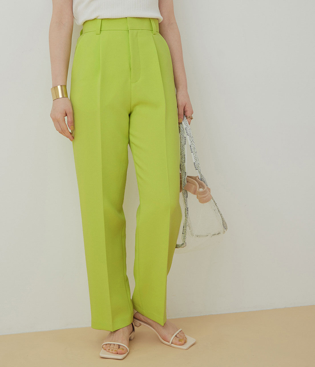 ADAM ET ROPE'「＜洗える＞センタープレスカラーパンツ」|スラックス|ライトグリーン(33)