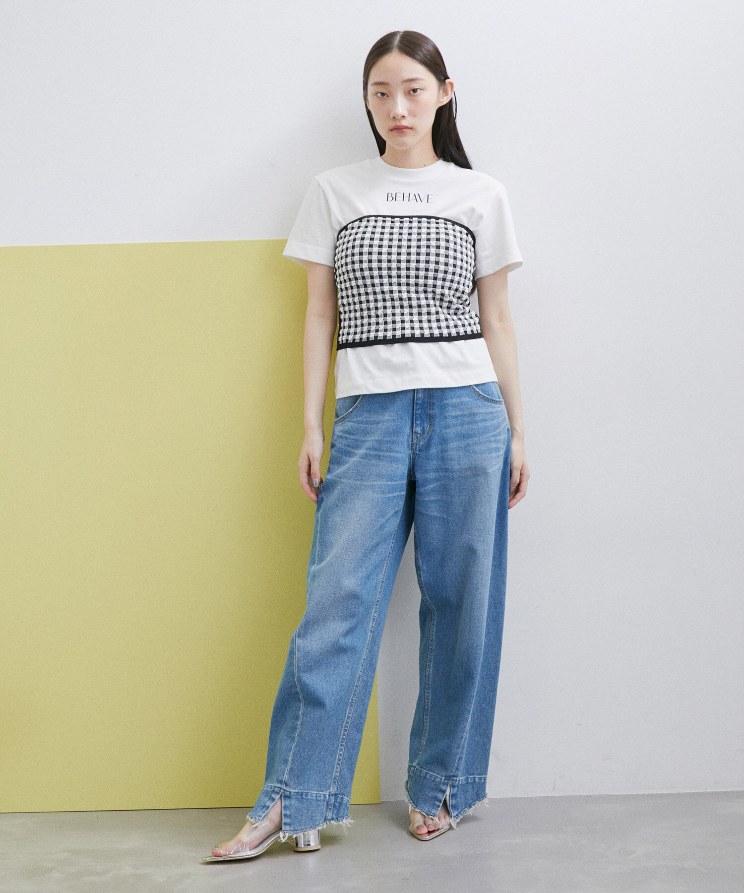 ADAM ET ROPE'「【サステナブル・セットアップ対応・WEB限定】チェック＆リブニットブラトップ」|チューブトップ|