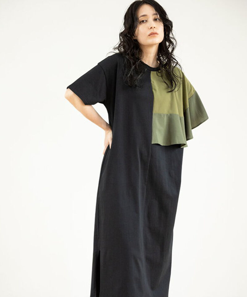  「アシンメトリーケープワンピース」|ワンピース|BLACK X KHAKI