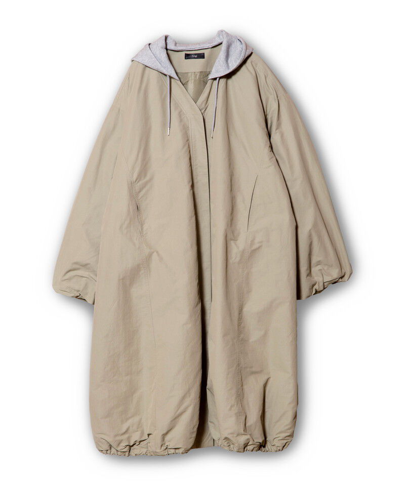  「フーデッドバルーンコート」|ノーカラーコート|