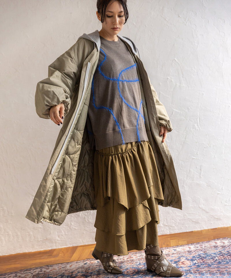  「フーデッドバルーンコート」|ノーカラーコート|