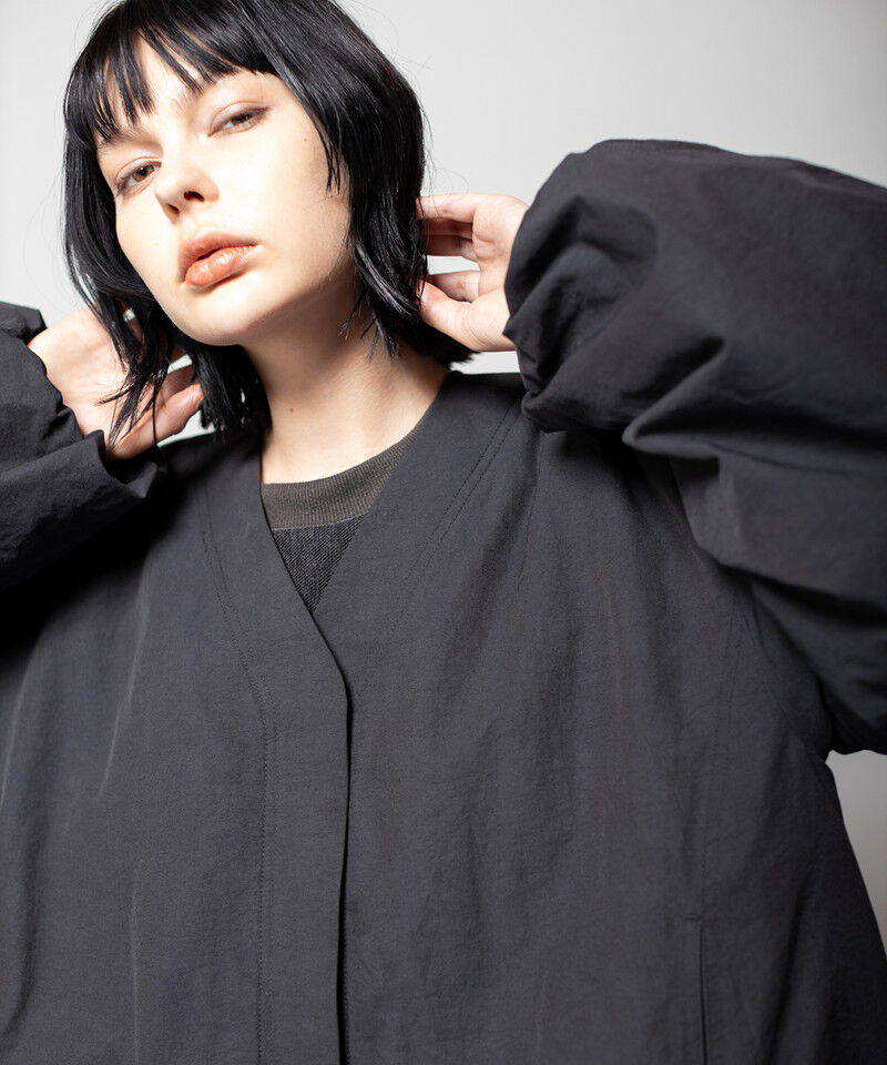  「フーデッドバルーンコート」|ノーカラーコート|