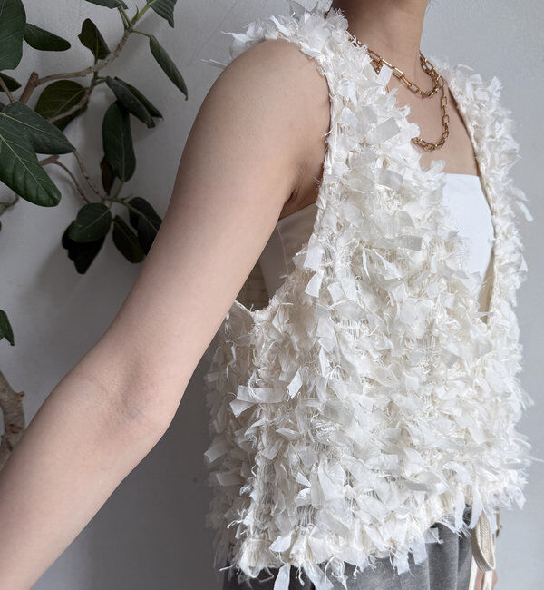  「【WEB限定】リボンフリンジベスト」|ニット・セーター|