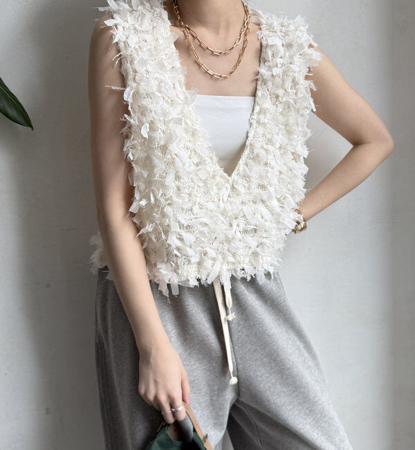  「【WEB限定】リボンフリンジベスト」|ニット・セーター|