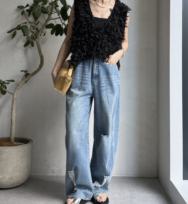  「【WEB限定】リボンフリンジベスト」|ニット・セーター|