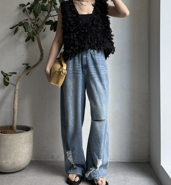  「【WEB限定】リボンフリンジベスト」|ニット・セーター|