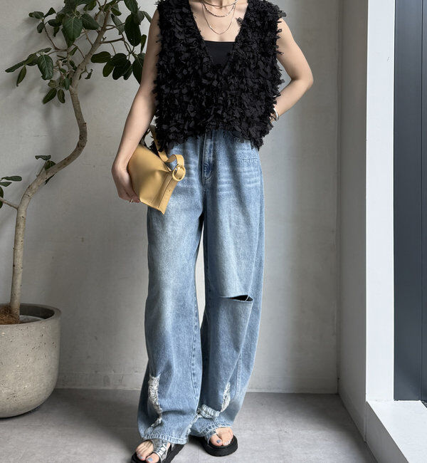  「【WEB限定】リボンフリンジベスト」|ニット・セーター|