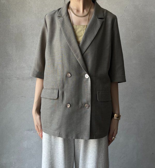  「【ウォッシャブル】5分袖シアーダブルジャケット」|テーラードジャケット|