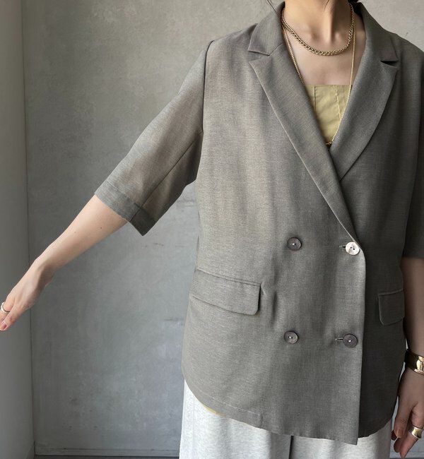  「【ウォッシャブル】5分袖シアーダブルジャケット」|テーラードジャケット|