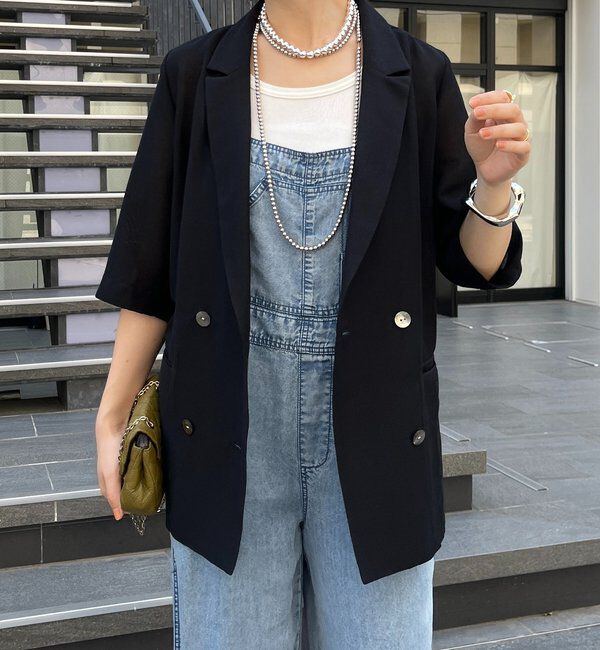  「【ウォッシャブル】5分袖シアーダブルジャケット」|テーラードジャケット|