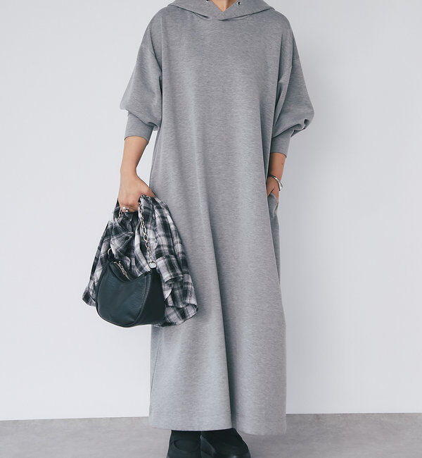  「《もちっとした弾力が魅力》ダンボールフーディワンピース」|その他|グレー