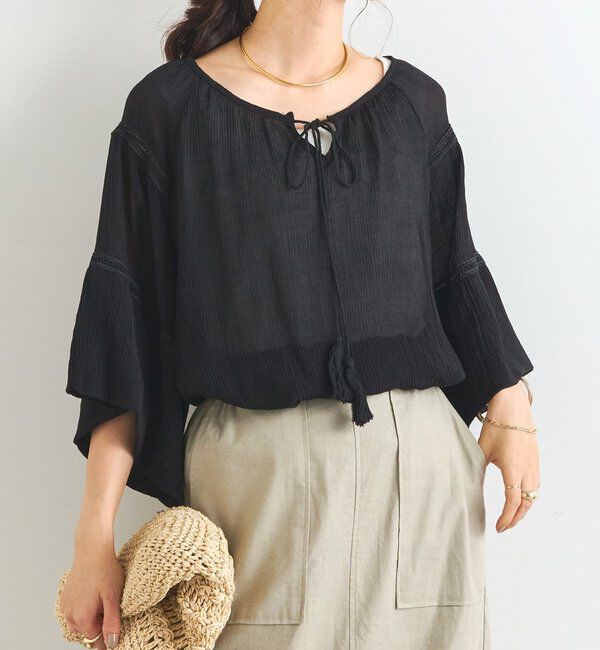  「タッセルフリルギャザーブラウス」|シャツ・ブラウス|ブラック