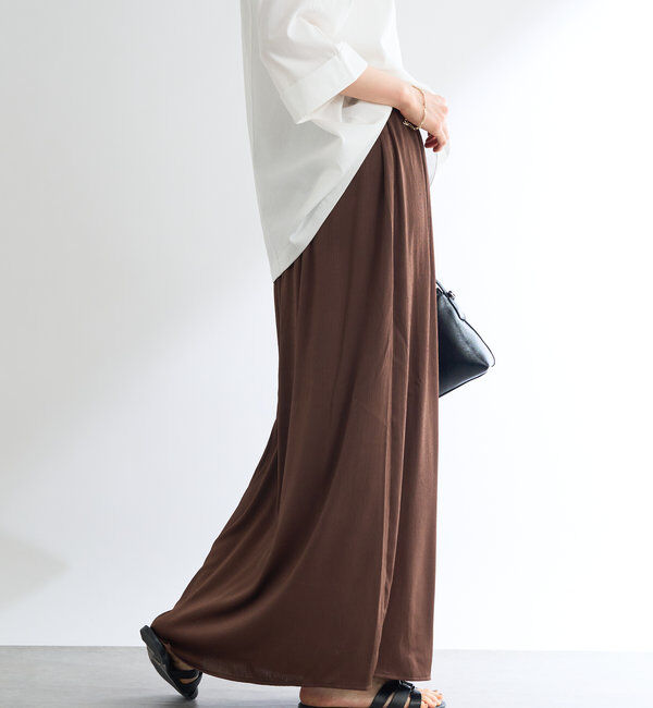  「《ウエスト総ゴム仕様》サテン楊柳ロングスカート」|スカート|