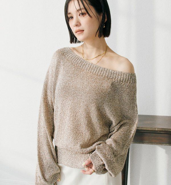  「予約【ワンショルやオフショルにも！】ペーパーMIXニット」|ニット・セーター|ベージュ