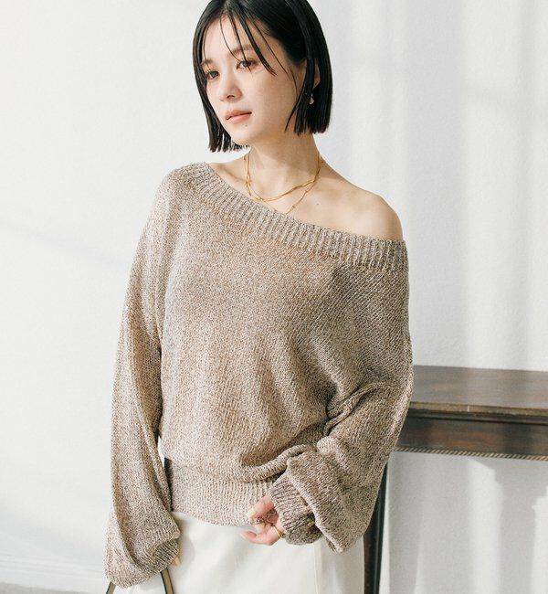  「予約【ワンショルやオフショルにも！】ペーパーMIXニット」|ニット・セーター|