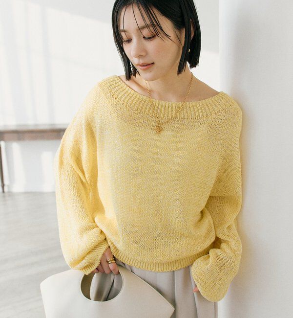  「予約【ワンショルやオフショルにも！】ペーパーMIXニット」|ニット・セーター|イエロー