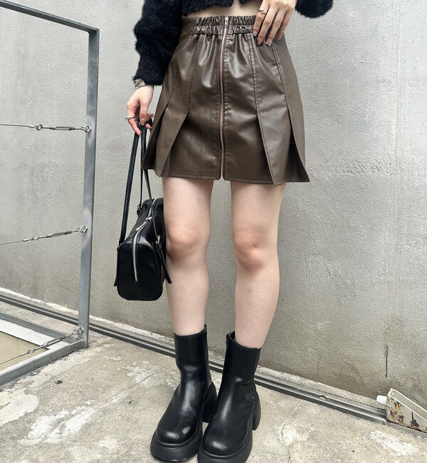 「[mline]レザープリーツミニスカート」|スカート|