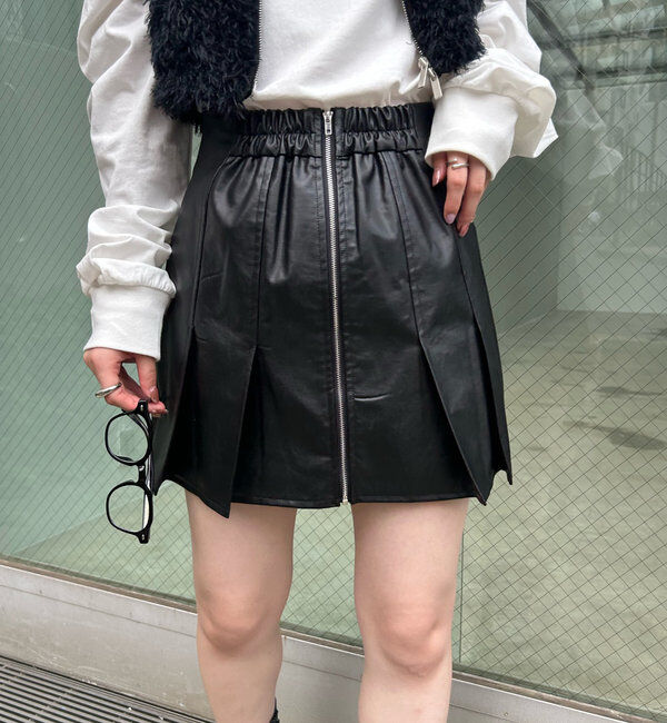  「[mline]レザープリーツミニスカート」|スカート|