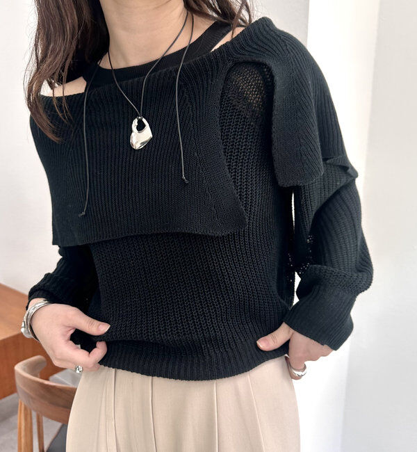  「BIGカラー畦ニット」|ニット・セーター|ブラック