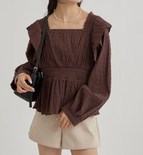  「スクエアシャーリングブラウス」|シャツ・ブラウス|ブラウン