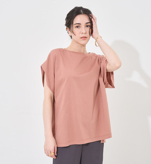 collex「【接触冷感・UVカット】コンパクトクールフレンチスリーブチュニック」|Tシャツ・カットソー|ピンクベージュ