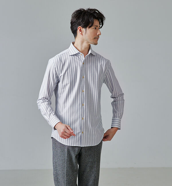 ABAHOUSE「【FLEX SHIRTS】マルチストレッチ シャンブレー ストライプ シャツ」|シャツ・ブラウス|ライトグレー
