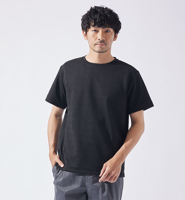ABAHOUSE「ジオメトリック柄 クルーネック 半袖 Tシャツ」|Tシャツ・カットソー|ブラック