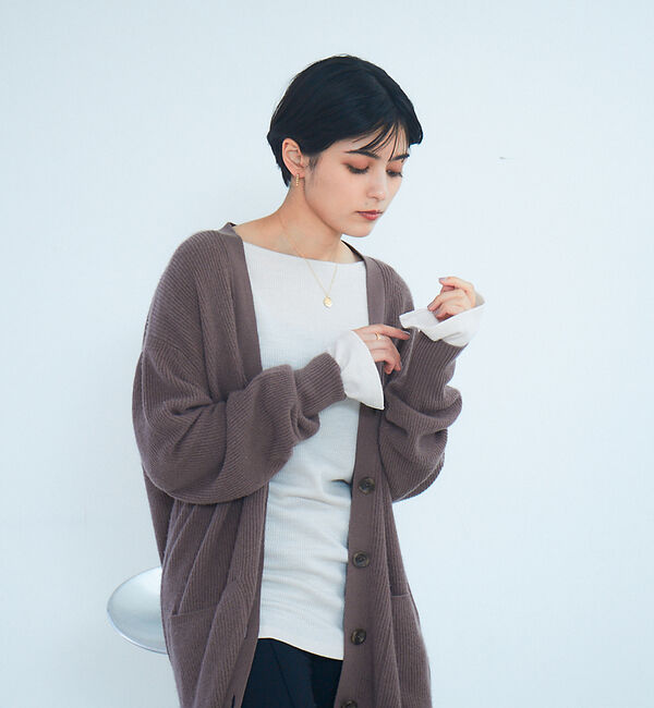 Rouge vif「フレスリーブリブカットソー」|Tシャツ・カットソー|ピンクベージュ