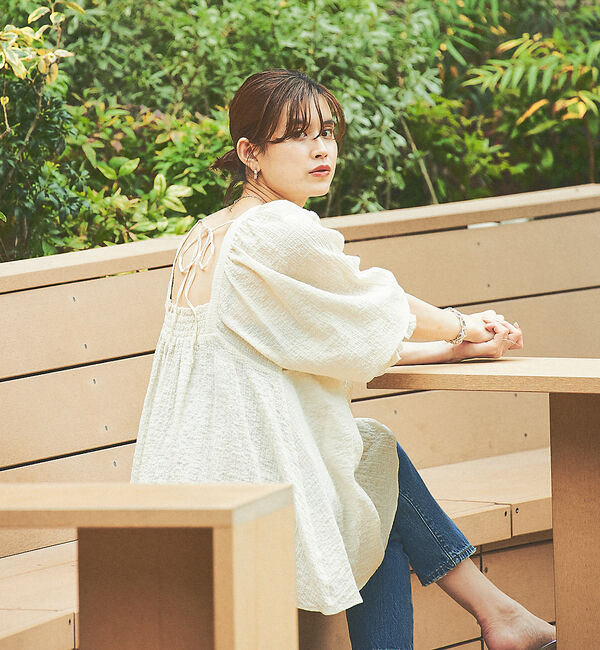 Rouge vif「スクエアカラーパフスリーブブラウス」|シャツ・ブラウス|アイボリー