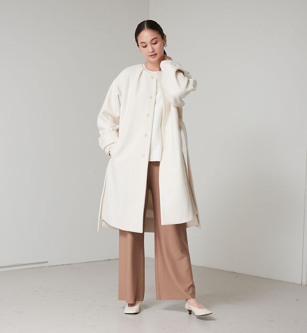 qualite「ウールニードルノーカラーコート」|ノーカラーコート|