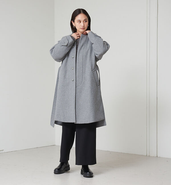 qualite「ウールニードルノーカラーコート」|ノーカラーコート|