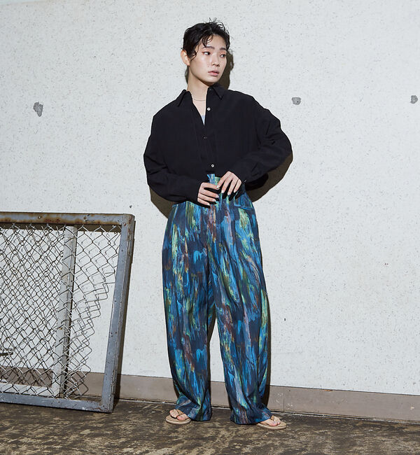 NOMINE「水彩アート ニュアンス柄 タックパンツ」|その他|