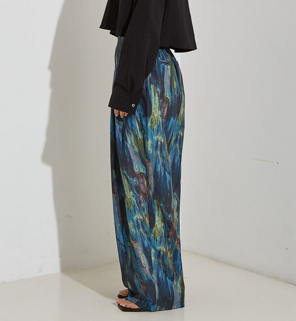 NOMINE「水彩アート ニュアンス柄 タックパンツ」|その他|