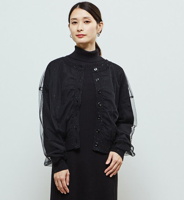 Soffitto「チュールドッキング3WAYカーディガン」|カーディガン|ブラック