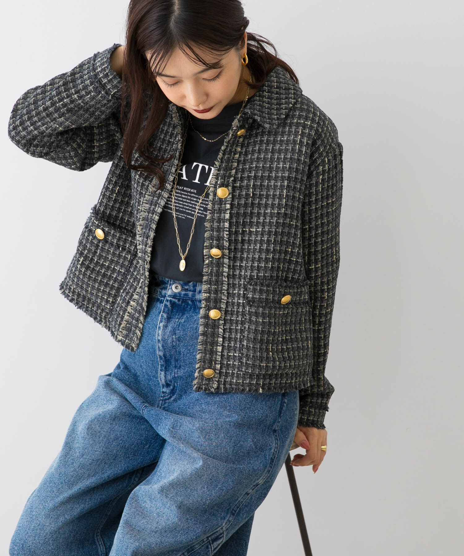 URBAN RESEARCH ROSSO「F by ROSSO　ベロアツイードジャケット」|ノーカラーコート|グレー