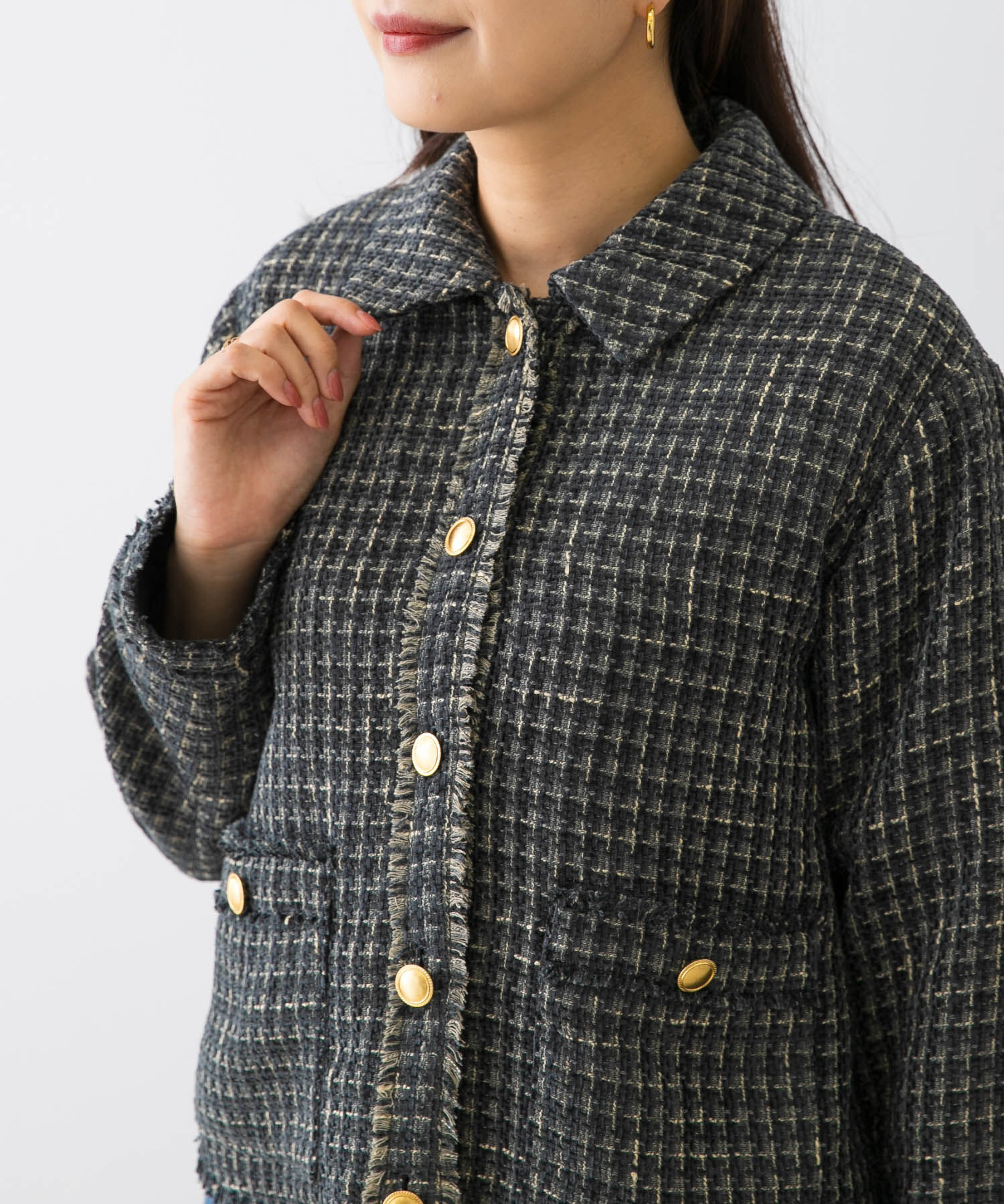 URBAN RESEARCH ROSSO「F by ROSSO　ベロアツイードジャケット」|ノーカラーコート|