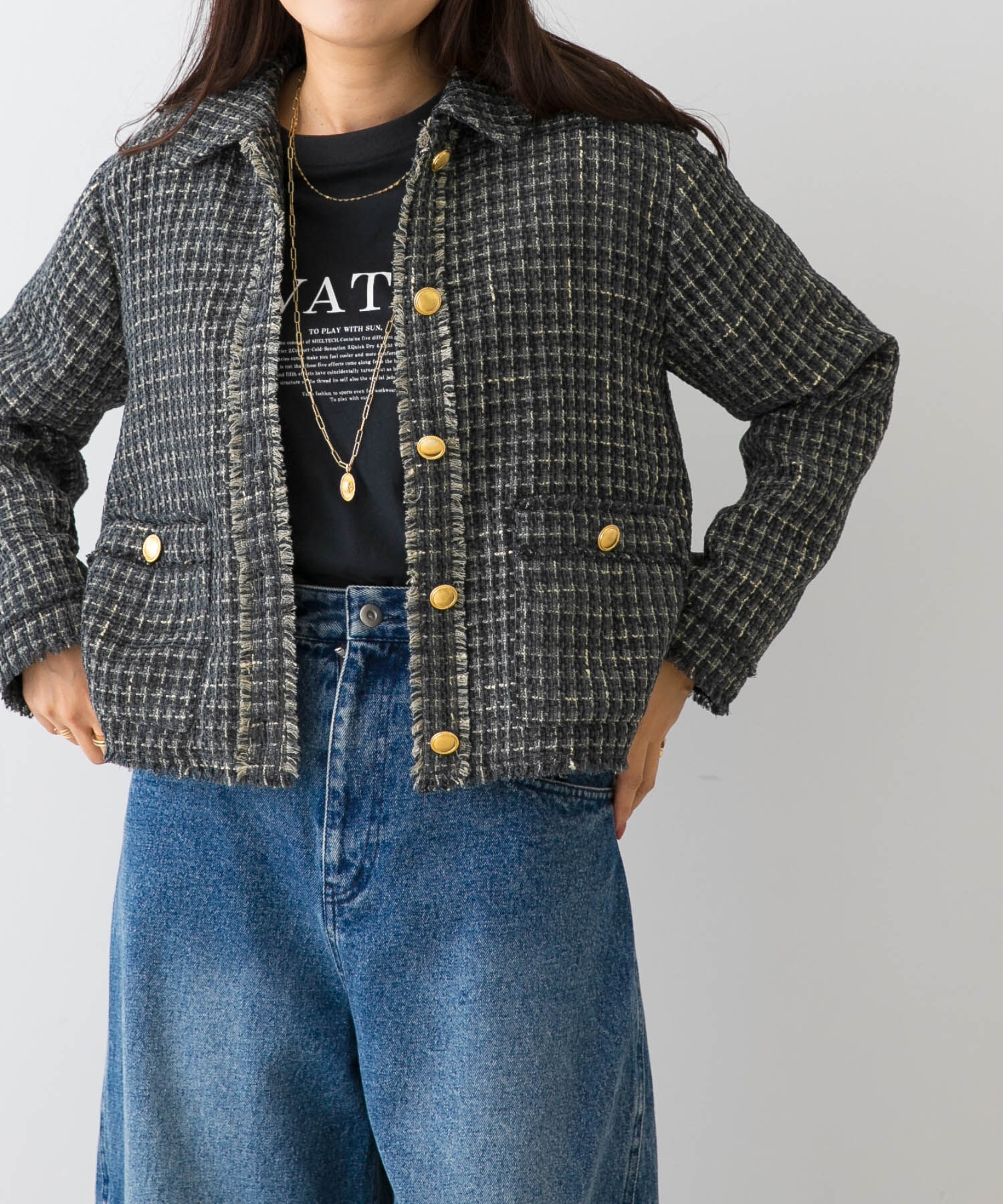 URBAN RESEARCH ROSSO「F by ROSSO　ベロアツイードジャケット」|ノーカラーコート|