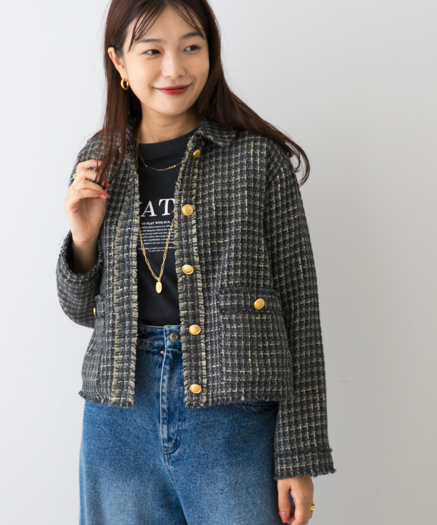 URBAN RESEARCH ROSSO「F by ROSSO　ベロアツイードジャケット」|ノーカラーコート|