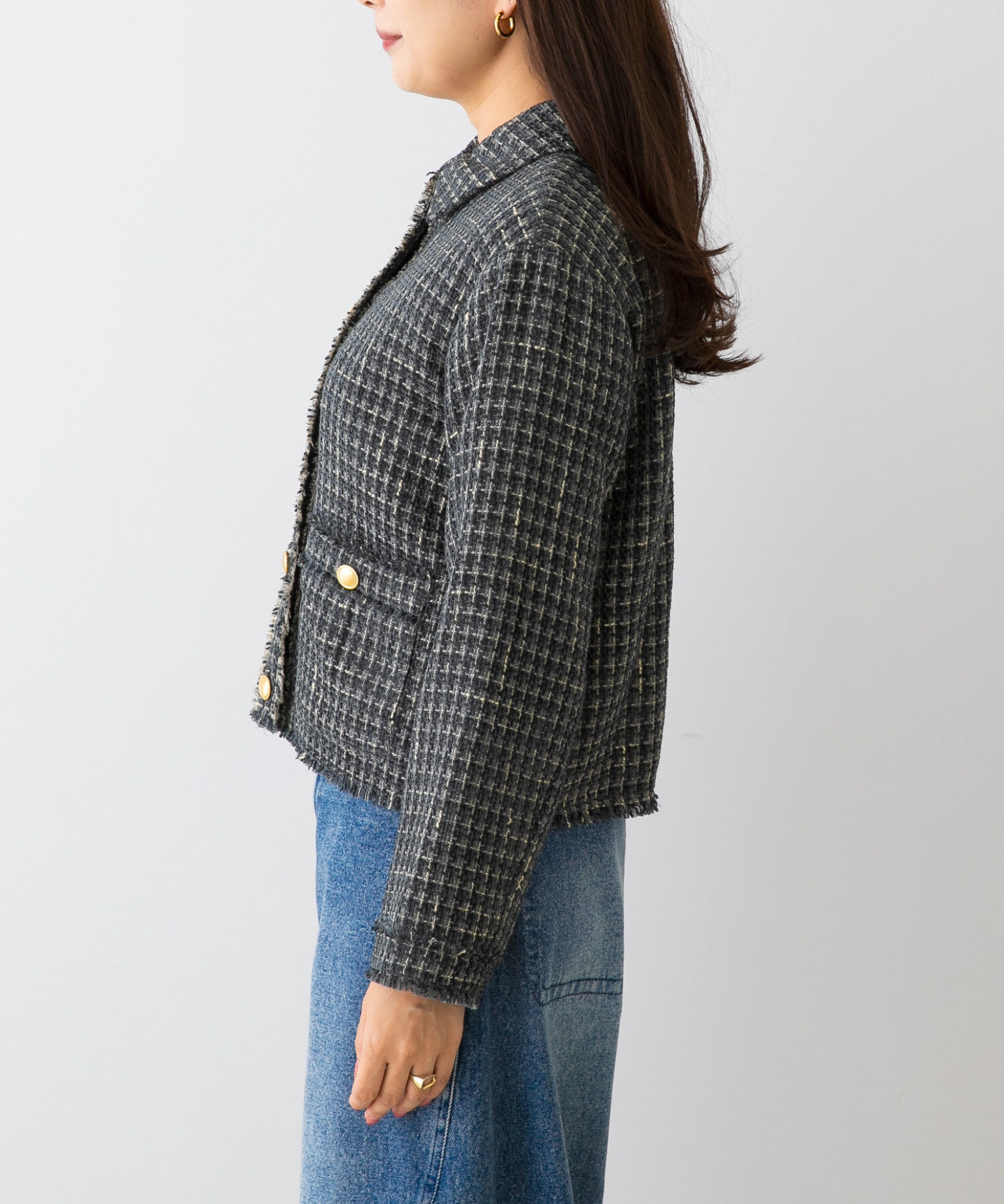 URBAN RESEARCH ROSSO「F by ROSSO　ベロアツイードジャケット」|ノーカラーコート|