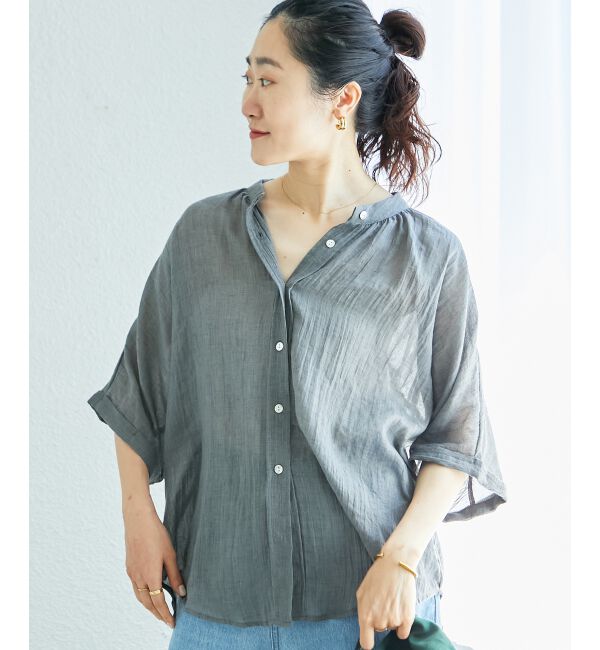  「《WEB限定アイテム》バンドカラーガーゼブラウス」|シャツ・ブラウス|