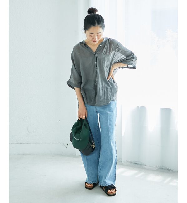  「《WEB限定アイテム》バンドカラーガーゼブラウス」|シャツ・ブラウス|