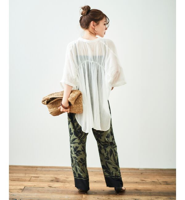  「《WEB限定アイテム》バンドカラーガーゼブラウス」|シャツ・ブラウス|