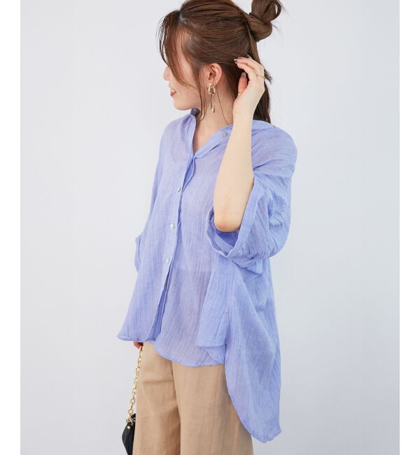  「《WEB限定アイテム》バンドカラーガーゼブラウス」|シャツ・ブラウス|