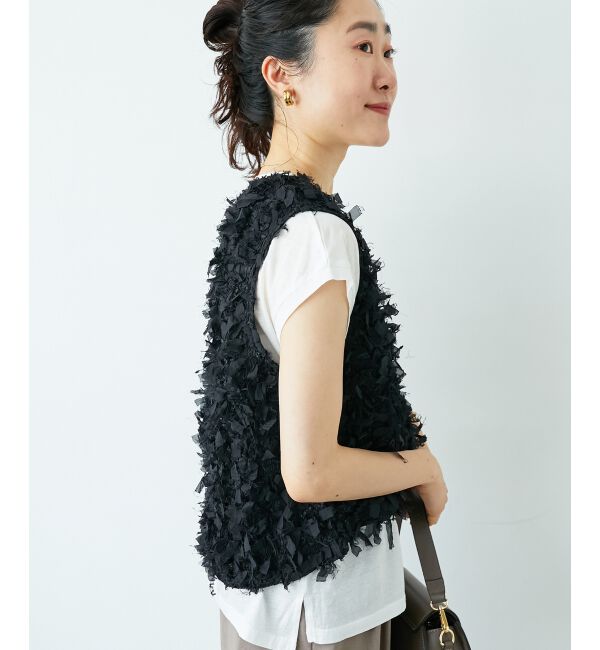  「《手洗い可能》リボンフリンジニットベスト」|ベスト・ジレ|