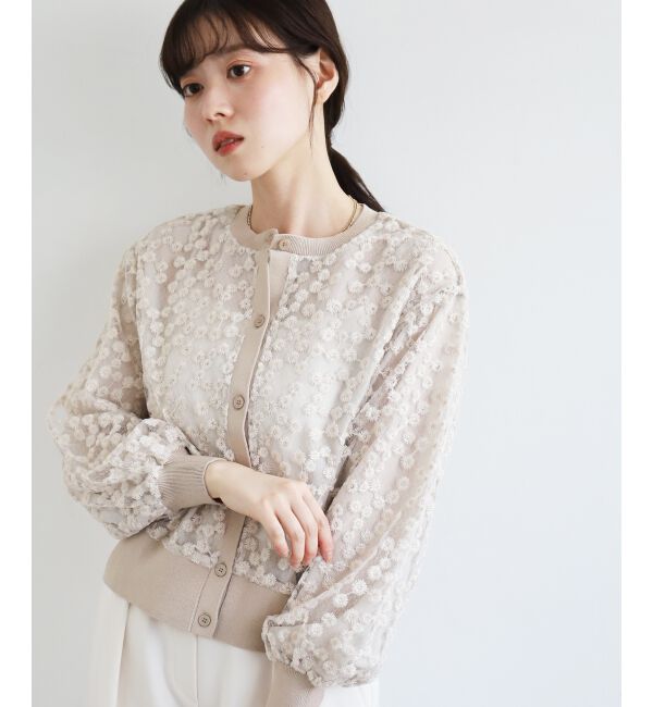  「フラワーレース刺繍ニットカーディガン」|カーディガン|
