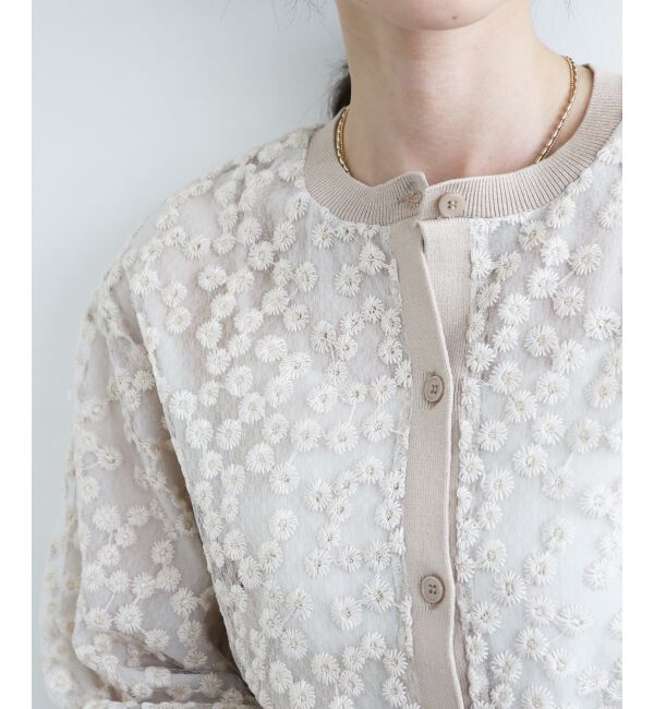  「フラワーレース刺繍ニットカーディガン」|カーディガン|